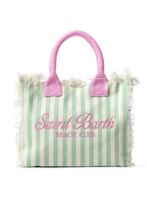 Borsa Mc2 Saint Barth Vanity beach stripes verde rosa canvas frange MC2 SAINT BARTH | Borse | VANITY03756H5310